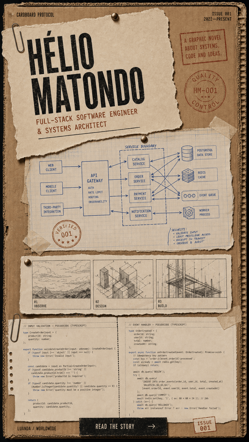 An archival systems blueprint on cardboard